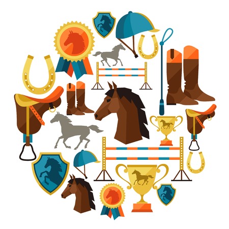 Background With Horse Equipment In Flat Style Illustration