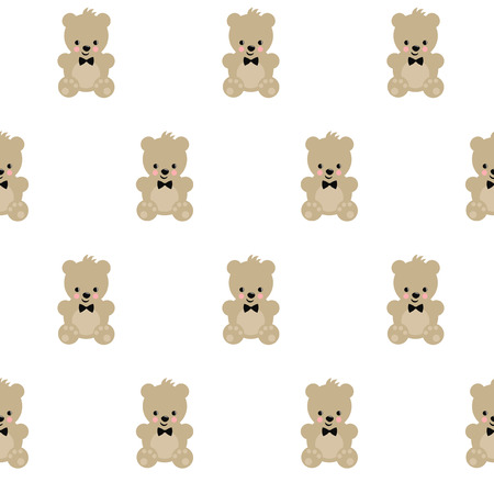 Teddy Bear Seamless Pattern On White Background Cute Vector