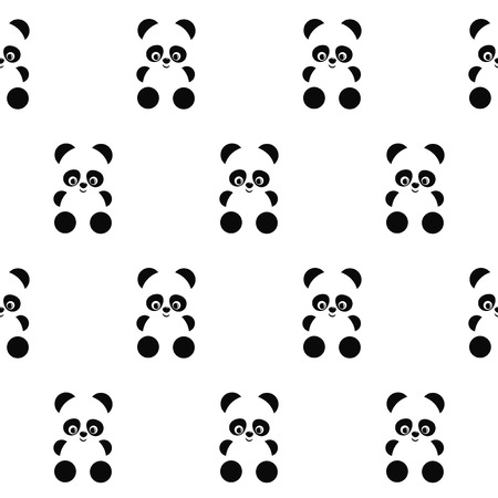 緑の背景の葉のシームレスなパターンとパンダ 赤ちゃんの服 テキスタイル 壁紙 ファブリックのプリントのキュートなデザイン 動物の赤ちゃん パンダを笑顔でベクトルの背景 子供のイラスト のイラスト素材 ベクタ Image