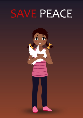 ストップ戦争ポスター悲しい泣いている女の子のイラスト素材 ベクタ Image
