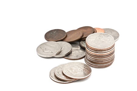 Bag of gold coins: Tiền xu và tiền lẻ trên nền trắng Kho ảnh