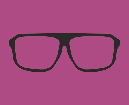 紫色の背景医療の巨大な目眼鏡シルエット コレクション記号インテリジェンス 秘書や学校の先生の上に分離されて黒の厚いホルダー ヒップスター ベクトル イラストとメガネのイラスト素材 ベクタ Image