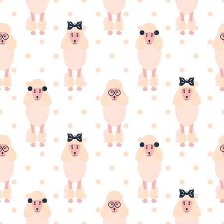プードルかわいいピンク犬少女のようなシームレスなベクトル水玉パターン 織物印刷と壁紙の弓とメガネの流行に敏感な背景と光パステル子犬巻き毛品種 のイラスト素材 ベクタ Image プードルかわいいピンク犬少女のようなシームレスなベクトル水玉パターン 織物印刷と壁紙の弓とメガネの流行に敏感な背景と光パステル子犬巻き毛品種 のイラスト素材 ベクタ Image