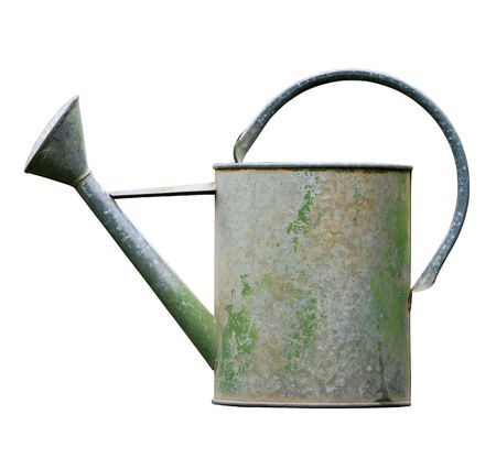 Aged metalic watering can isolated on white background Фото со стока