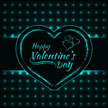 Happy Valentines Day Aqua Lights Card Heart And Text Lights