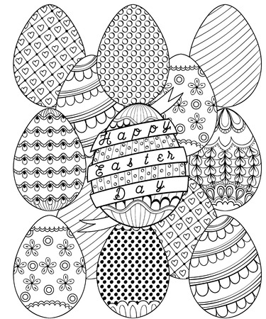 Hand Drawn Artistic Easter Eggs Pattern For Adult Coloring Page In Doodle Zentangle Tribal Style