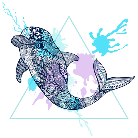 Zentangle には 海のサメが様式化されました 手描きの背景イラスト白い背景で隔離 タトゥーのデザインや Makhenda をスケッチします 海のアート コレクション のイラスト素材 ベクタ Image