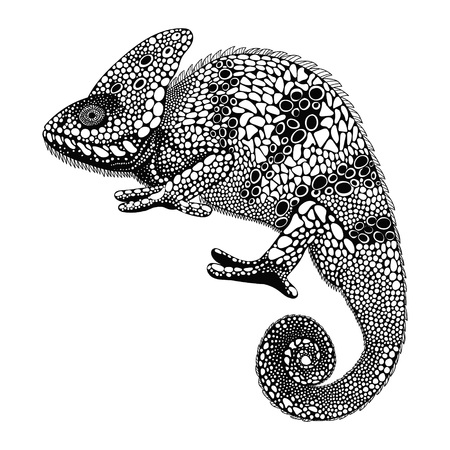 Zentangle には、カメレオンが様式化されました。手描画爬虫類