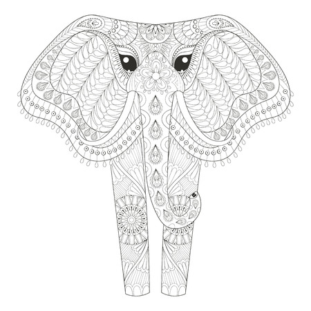 Ornamental Elephant For Adult Coloring Pages Hand Drawn Animal Post Card Mehendi T