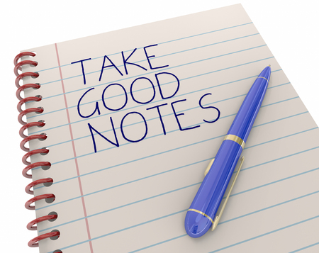 良いノート ペンを取る書き込みの言葉は事実を覚えて 3 D イラストレーション の写真素材 画像素材 Image