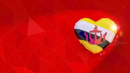 Nation of Brunei the Abode of Peace national flag 3D heart background. 3D illustration Stock Photo
