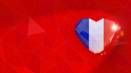French Republic national flag 3D heart background. 3D illustration