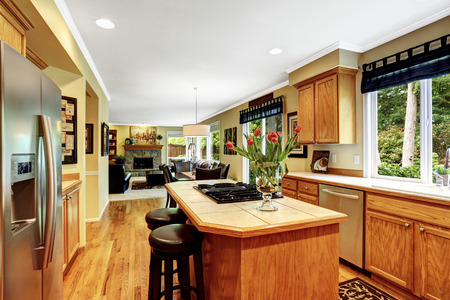 Luxury House Kitchen kitchen in luxury house. kitchen island with built-in stove and Luxury House Kitchen kitchen in luxury house. kitchen island with built-in stove and