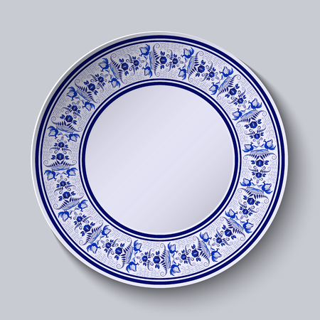 Plate With Blue Decorative Border. Template Design In Ethnic ... Plate With Blue Decorative Border. Template Design In Ethnic ...