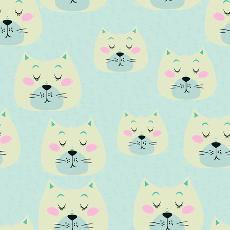 明るい青の背景にかわいい猫とシームレスなパターン あなたのブログ カバー カードと デザインの壁紙 デスクトップ 印刷 包装 ファブリックや背景として使用できます のイラスト素材 ベクタ Image