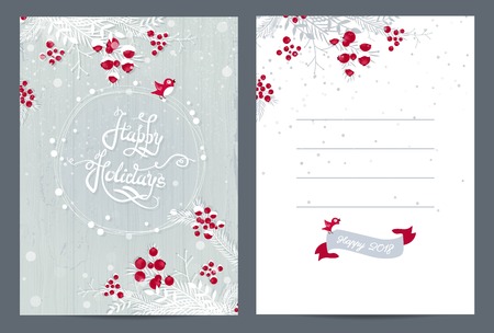 メリークリスマスとハッピーホリデーかわいい手描きポストカード クリスマスカードベクトルイラストのイラスト素材 ベクタ Image