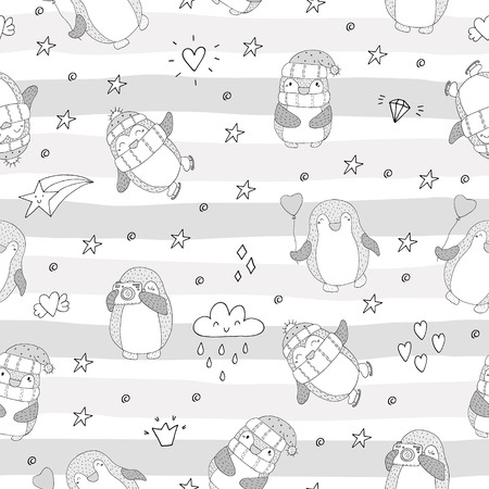 赤いカメラかわいいペンギンのイラスト 手描きのイラスト ベクトル のイラスト素材 ベクタ Image