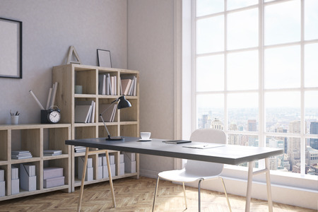 Arbeitszimmer Ecke Interieur Mit Regalen, Schreibtisch Und Große ... Arbeitszimmer Ecke Interieur Mit Regalen, Schreibtisch Und Große ...