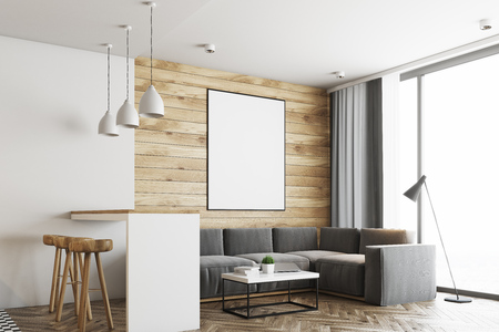 Living Room In A Studio Apartment With Wooden And White Walls ... Living Room In A Studio Apartment With Wooden And White Walls ...