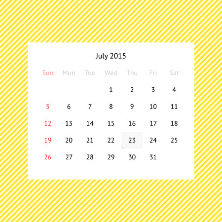 Simple Minimalistic Calendar Page For July 2015 On Abstract Yellow