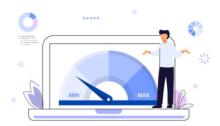 Website laden optimalisatie paginasnelheid en seo platte vector concept illustratie website snelheid laadtijd pagina optimalisatie snelheidstest meetknop langzaam laden van media-inhoud signaalkwaliteit