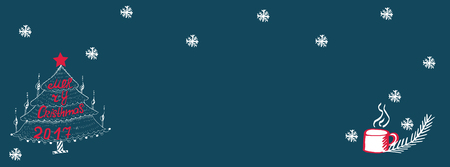 クリスマスに Web サイトのお祝いのクリスマス ヘッダー スケッチ フリーハンド描画インク モミの木と手文字ベクトルのイラスト素材 ベクタ Image