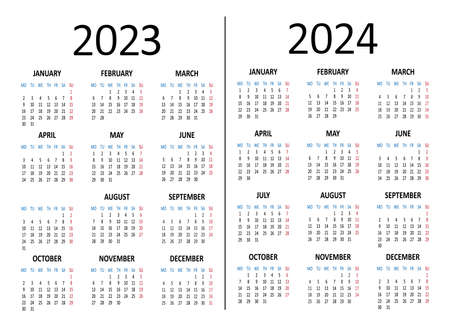Calendar 2023 2024 years week starts on monday vector illustration