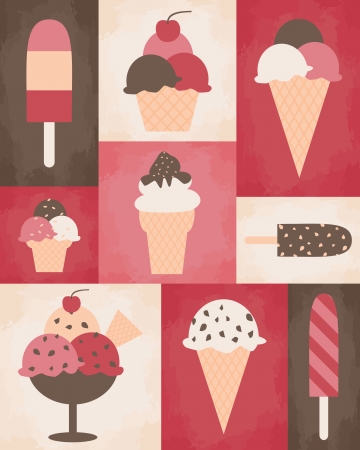 ice cream: Retro phong cách áp phích với các loại kem.