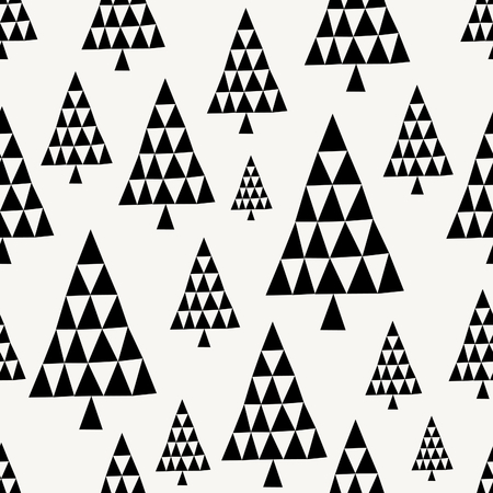 seamless repeating pattern with geometric christmas trees in black and cream minimalist festive textile - Christmas In Black And White seamless repeating pattern with geometric christmas trees in black and cream minimalist festive textile - Christmas In Black And White