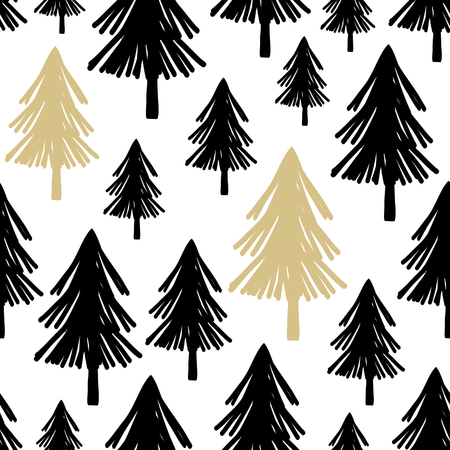 seamless repeating pattern with christmas trees in black and gold on white background stylish minimalist - Christmas Tree Black seamless repeating pattern with christmas trees in black and gold on white background stylish minimalist - Christmas Tree Black