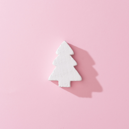 White Christmas Tree Decoration With Pink Background Minimal White Christmas Tree Decoration With Pink Background Minimal