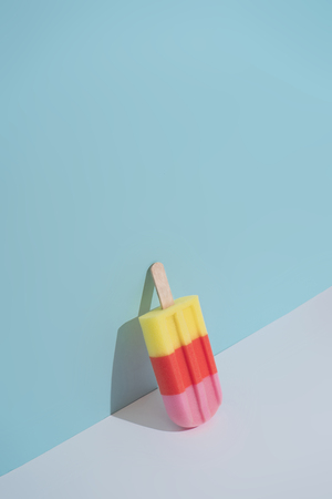 Colorful Ice Cream On Pastel Blue Background Minimal Summer