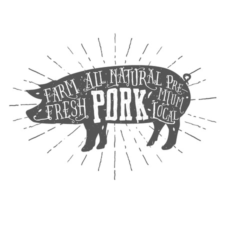 grilled pork: Vintage cao cấp typographic nhãn thịt lợn