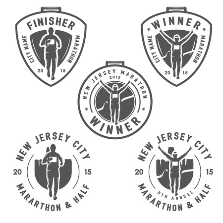 Set of vintage marathon labels medals and design elements Иллюстрация
