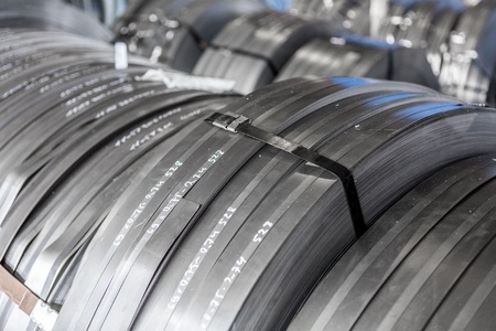 packing of cut sheet steel for pipe production stock photo picture cut sheet steel