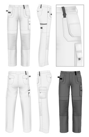 mens working trousers design template front back and side views stock vector