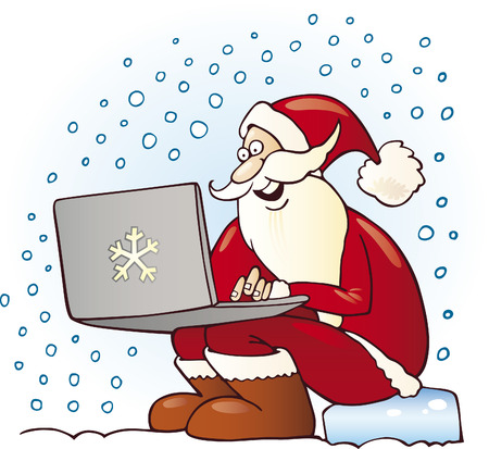 Santa claus with laptop Stock Photo