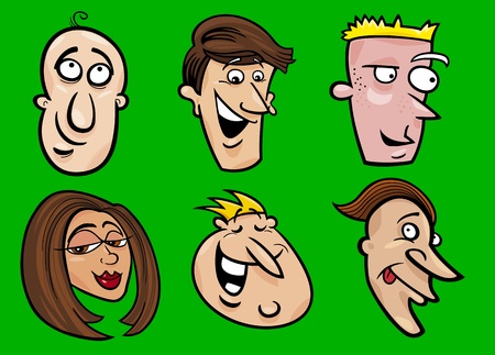 Cartoon illustration of happy people faces set Vector Illustration