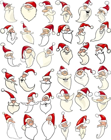 Cartoon illustration of santa claus or papa noel or father christmas happy faces icons big set
