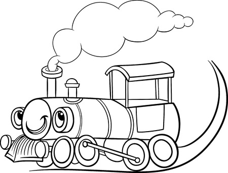 Black And White Cartoon Illustration Of Steam Engine Locomotive