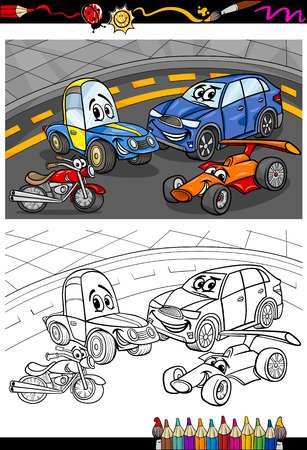 Coloring Book or Page Cartoon Illustration of Funny Cars and Vehicles Comic Characters for Children - 26504739