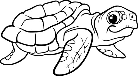 Black And White Cartoon Illustration Of Sea Turtle Reptile Animal For Coloring Book