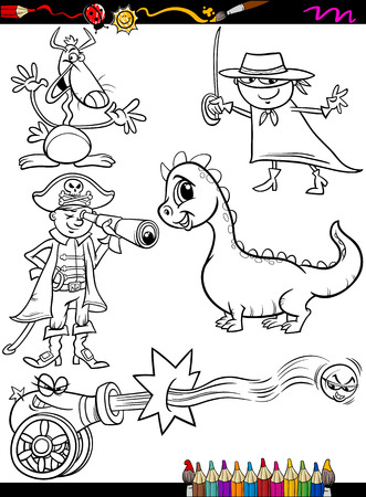Cartoon Illustration Of Funny Pirate Captain With Spyglass And
