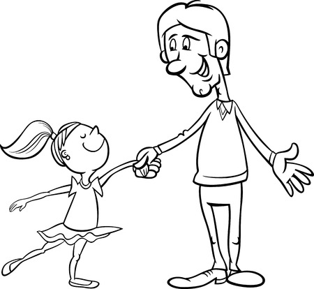 Noir Et Blanc Cartoon Illustration Du Pere Et Sa Petite Fille Danse Classique Pour Coloring Book Clip Art Libres De Droits Vecteurs Et Illustration Image 32919965