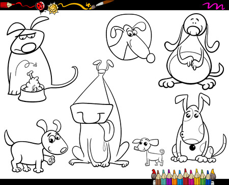Coloring Book Or Page Cartoon Illustration Of Black And White Funny Dogs Pet Animal Characters