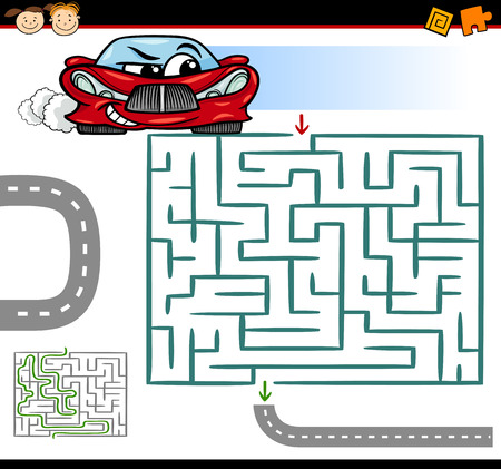 変な車と幼児教育迷路や迷宮ゲームの漫画イラスト のイラスト素材 ベクタ Image