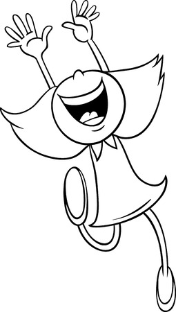 塗り絵の夏休みを楽しんでいる幸せな女の子の黒と白の漫画イラスト のイラスト素材 ベクタ Image