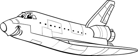 Black And White Cartoon Illustration Of Funny Space Shuttle Comic Character For Coloring Book Stock Vector