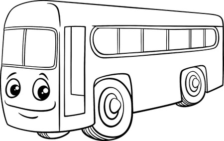 Black And White Cartoon Illustration Of School Bus Vehicle Character For Coloring Book