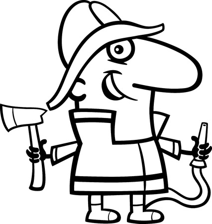 Cartoon Illustration Of Funny Fireman In Uniform Professional